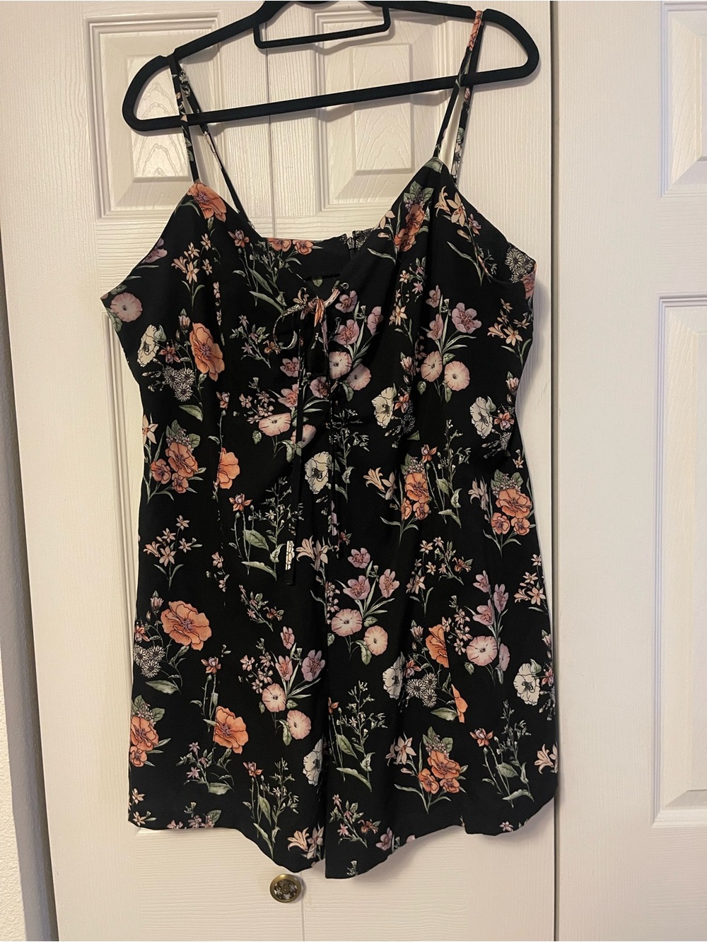 Forever 21 Plus Black Floral Tie-Front Cami Romper
